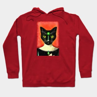 Portrait of black cat with green stone Hoodie